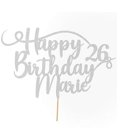 Cakeshop personalized Happy Birthday glitter cake decoration adapted color every name & every old cake decoration for birthday party (light silver)