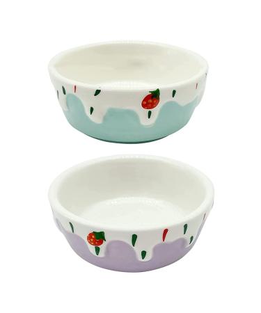 Balacoo 2pcs Pet Hamster Feeding Bowls Round Ceramic Small Animal Food Dishes for Rabbit Food and Water Bowl for Mouse Guinea Pig Hedgehog Purple Blue