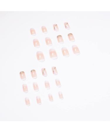 Square White French Press on Nails - 24 Piece Short False Nails with Gold Glitter | Nail Glue Included - Squoval Fake Nails for Women - Buy Online on SooperMarket.com