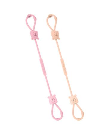 Vicloon Silicone Toy Clip 2Pcs Toy Safety Straps Food Grade Silicone Pacifier Clips Sippy Cup Strap Adjustable Stroller Pacifier Strap Hanging Toys Baby Toy Anti Drop Chain(Bear-Pink/Apricot)