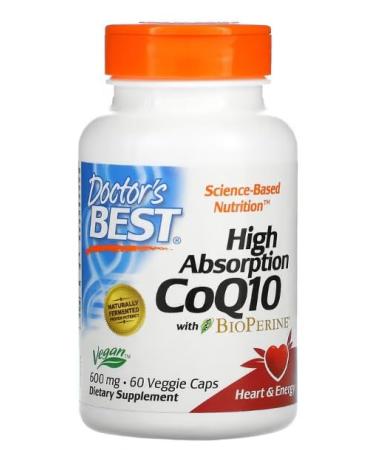 Doctor's Best High Absorption CoQ10 with BioPerine 600 mg - 60 Vcaps Premium Heart Health & Energy Support