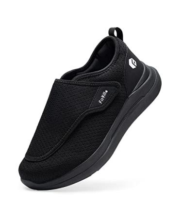 FitVille Diabetic Shoes for Men Extra Wide Slip-on Shoes for Swollen Feet Adjustable Walking Shoes for Elderly Foot Pain Relief Neuropathy - EasyTop Wings V2
