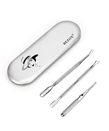 BEZOX Professional Cuticle Pusher 3pcs Premium Stainless Steel Cuticle Trimmer UV Gel Polish Remover - Cuticle Removal Fork Nail Art cleaner Trimmer 3-silver