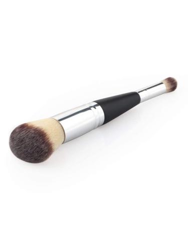 Multifunction Double Head Makeup Brush | Professional Wood Handle for Blush & Eye Powder | Smooth Application | Black & Silver - Buy Online on SooperMarket.com