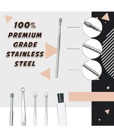 Medical Grade Stainless Steel Ear Wax Removal Kit with Spring Ear Wax Cleaner Tool Set in Black - Includes Storage Box - Clinically Innovative Spiral Ear Wax Remover - Buy Online on SooperMarket.com
