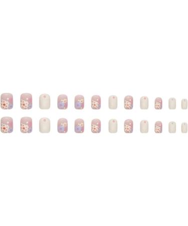 Justotry 24 Pcs Colourful Flower Square Short False Nails - Beige French Daisy Pattern Medium | Nail Glue Included | Squoval Fake Nails for Women - Buy Online on SooperMarket.com