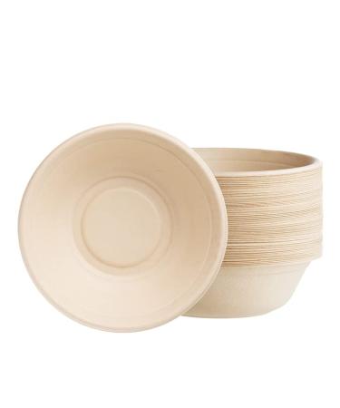 50 COUNT Sugarfiber 32oz Round Paper Bowls - Disposable Compostable Eco-Friendly Containers made plant fibers for Meal Prep Takeout Dinnerware Plates Catering 100% by-product 50 32OZ BOWLS ONLY