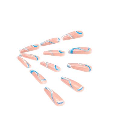 Brishow Long Wavy Lines Press-On Nails | Pink Bellarina Acrylic Nails | 24pcs for Women & Girls - International Shipping Available - Buy Online on SooperMarket.com