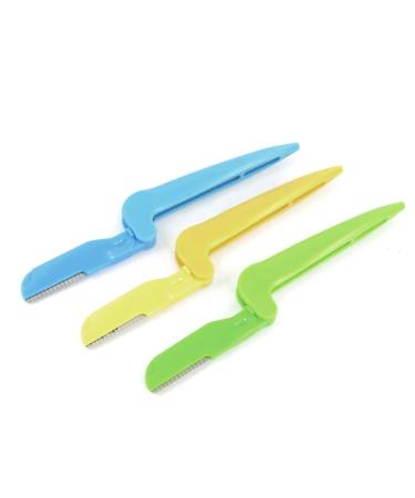 Ruilogod 3pcs yellow green light blue makeup eyebrow razor trimmer shaper for ladies