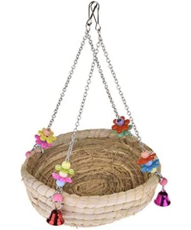 Woven Straw Nest Bed Large Bird Swing Toy with Bell for Parrot Cockatiel Parakeet and More - Perfect Cage Perch for Various Small to Medium Birds and Small Pets - Buy Online on SooperMarket.com
