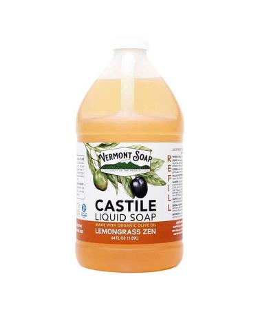 Vermont Castile Lemongrass Zen Soap  Gentle Liquid Soap for Sensitive Skin & Natural Body Wash  Organic Hair Shampoo for Oily Hair  Aloe Castile Soap for Men & Women - 64 Oz Lemongrass 64 Fl Oz (Pack of 1)
