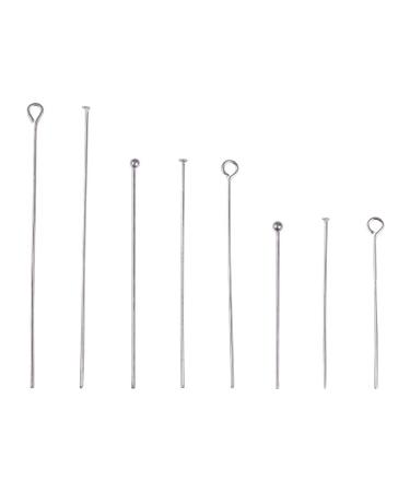 PH PandaHall 560pcs 8 Styles 304 Stainless Steel Eye Pins 30mm 40mm 50mm Head Pins Ball 22 Gauge Head Pins Findings Open Eye Pin for Earring Bracelet Pendant Jewelry Making  Stainless Steel Color