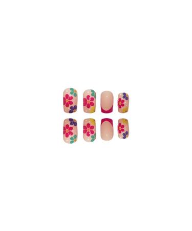 French Colored Flowers Short Square Fake Nails - 24 PCS, Glue on Nails for Women, Girls, Teens - with Glue Sticker and Nail File - Buy Online on SooperMarket.com