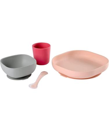 Baba Silicone Feeding Set - Plate, Bowl, Cup, Spoon - Strong Suction Pad - Pink - Baby & Children - 4 Piece Meal Set - Buy Online on SooperMarket.com