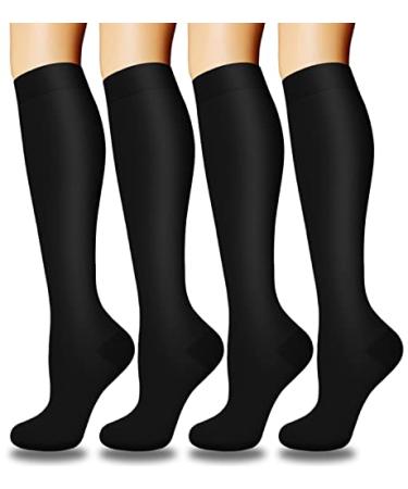 Aoliks 4 Pairs Copper Compression Socks for Women & Men Circulation 15-20 mmHg,Best Support for Nurses Running Black Small-Medium