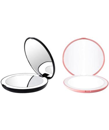 Yuuinnter Portable Folding Mirror with LED Light Makeup Mirror 10X Magnifying Glass 12 Lamp Bead Mini Mirror Black - Buy Online on SooperMarket.com