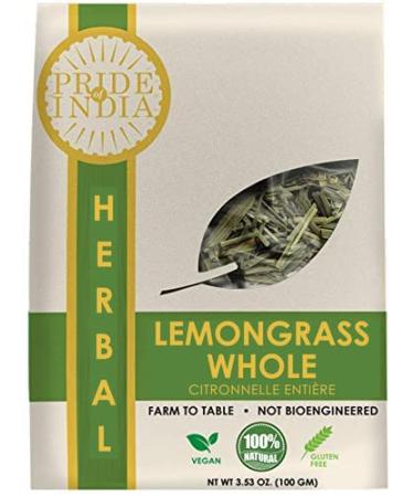 Pride Of India - Natural Dry Indian Lemongrass Herb 3.53oz (100gm) Full Leaf - Certified and Authentic Indian Herb - Perfect for Cooking Soups Salads Marinades 50+ Servings