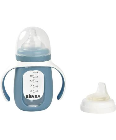 B ABA 2 in 1 Drinking Cup - 210ml Glass with Silicone Cover Waterproof Removable Handles - Windy Blue - Buy Online on SooperMarket.com