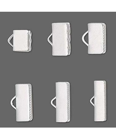 10 Smooth Silver Plated Crimp End Findings with Teeth For Flat Leather & Ribbon (1/4 inch (6mm))