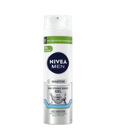 NIVEA MEN Sensitive One Stroke Shave Gel (200ml) Shaving Gel for Men with Chamomile Extract + Vitamin E Shaving Gel and Beard Softener Shaving Gel Men Sensitive