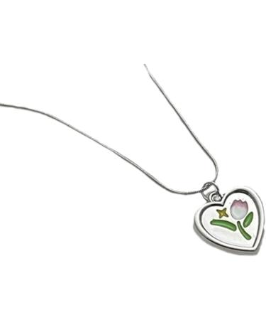 Oralgos Adjustable Love Shape Necklace - Tulip Heart Pendant Collarbone Chain | Elegant French Style Accessories for Women - Buy Online on SooperMarket.com