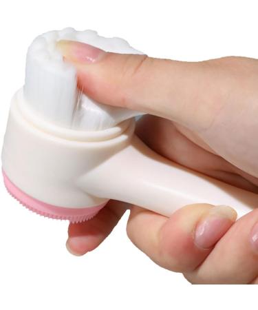 Gymqian Manual Facial Cleansing Brush - 2 in 1 Exfoliating Silicone Pad & Nylon Bristles for Cosmetic Removal - Pink, Non-Electric Dual Brush - Buy Online on SooperMarket.com