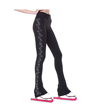 LIUHUO Figure Skating Pants Girls Training Wear Quality Crystals Black Child Skating Leggings Black 8-10 Years