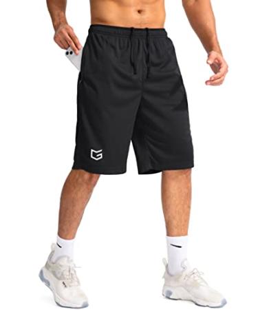 G Gradual Men's Basketball Shorts with Zipper Pockets Lightweight Quick Dry 11" Long Shorts for Men Athletic Gym Black Medium