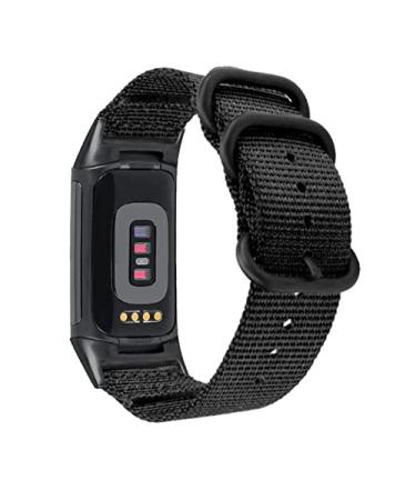 Abanen Nylon Bands for Fitbit Charge 5, Woven Nylon Quick Dry Band Wrist Strap with Stainless Steel Ring Clasp Adjustable Compatible with Fitbit Charge 5 for Men and Women Black