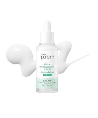 MAKE P:REM Safe Me. Relief Moisture Green Ampoule Hydrating & Soothing Facial Serum for Sensitive Skin Enhanced Skin Barrier Care Korean Skin Care 50ml 1.69 Fl.Oz.