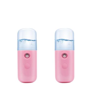 WOONEKY 2pcs USB Charging Steamer Mini Face Steamer Humidifier Face Sprayer Cool Facial Mister Pink