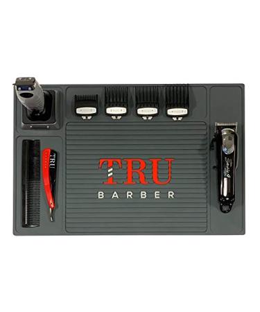 Tru barber organizer mat 48.3 x 33 cm (black) flexible PVC mat for hairdressing salon workplace beauty salon tools counter mat for clipper slip-resistant (black)