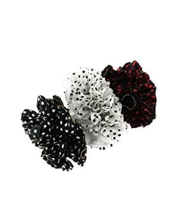 Set of 3 Double-Sided Polka Dot & Plain Frilly Ruffle Scrunchies/Garters