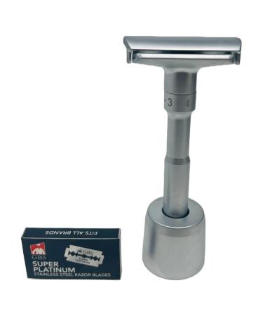 G.B.S Chrome Adjustable Men's Double Edge Safety Razor with Blades Stand and 10 G.B.S Platinum Blade Refills