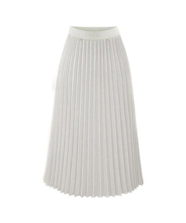 Sanahy Womens Pleated Midi Skirt High Waist Swing Boho Pleated Skirt Solid Stylish Casual Chiffon Elastic A-line Long Skirts XL White