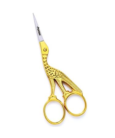 ProMax Embroidery Eye Brow Scissors-Brow Kit-Attractive Bird Styles Stork Scissor Straight Pointed Stainless Steel with Half Gold Plated (Design Scissor)-30-7070