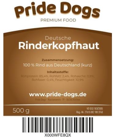 Prideedogs Beef Head Skin 500g - Premium All-Natural Dog Chew Snack | 100% German Beef | Odor-Neutral Packaging for Puppies & Older Dogs - Buy Online on SooperMarket.com