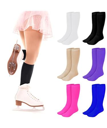 SATINIOR 6 Pairs Ice Skating Socks Solid Color Skating Socks Light Opaque Knee Skating Socks for Women Girl Multi Color