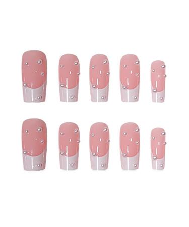 RikView Square Press on Pearled French Tips Fake Nails - White Glossy Square Nails - Buy Online on SooperMarket.com