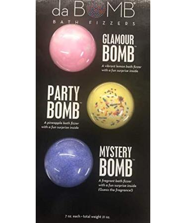 da BOMB Bath Fizzers 3 Pack Glamour Bomb Party Bomb & Mystery Bomb with Surprise Inside each 7 oz. Glamour-Party-Mystery