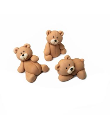 SugArt 3 Teddy Bears Cake Topper Party Decoration Fondant Edible Great for Kids Boy Girl first Birthday Christening Baby shower easy to Use.