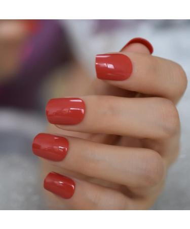 24pcs UV Shiny Red Square Fake Nails Kit - Short False Nail Tips for Office & Home Wear - Buy Online on SooperMarket.com