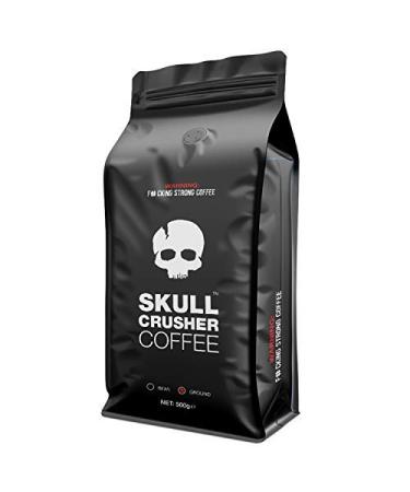 Skull Crusher High Caffeine Premium Ground Coffee - Rainforest Alliance Certified Dark Roasted 350mg Ground Coffee Warning: World's Strongest Coffee Fresh Roasted Caffeinated Ground Coffee 500g