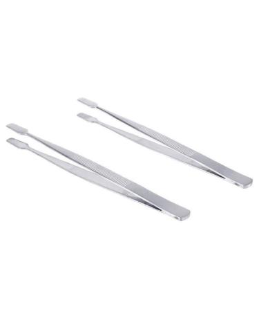 Zonster 2pcs Professional Eyebrow Tweezers Stamp Tweezers Stainless Steel Flat Paddle End Style Anti-Slip Tweezers