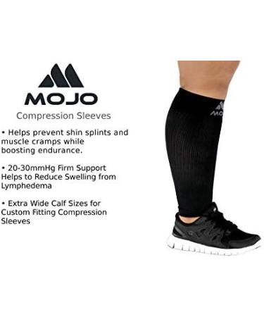 Mojo Compression Calf Sleeves 20-30mmHg Plus Size 4XL Black - Swelling & Shin Splints Support - Buy Online on SooperMarket.com