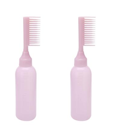 2 Pieces Comb Applicator Bottle Hair Dyeing Bottle Root Comb Applicator Bottle Hair Coloring Bottle Scalp Treament Essential Salon Hair Cleansing Bottle With Scale Pink