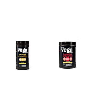 Vega Sport Pre-Workout Energizer Lemon Lime (30 Servings) & Sport Hydration Electrolyte Powder Lemon Lime (40 Servings) Lemon Lime + Powder 540 g (Pack of 1)