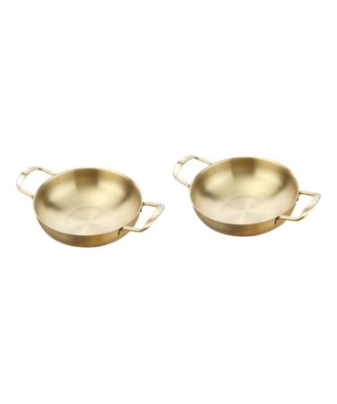 Alipis 2pcs Skillet Pan Woks and Stir Fry Pans Stainless Stock Pot for Soup Stainless Steel Dinner Plates Chinese Wok Nonstick Stovetop Wok Korean Noodle Ramen Pot Non- Italy Non Stick Size 1x2pcs Goldenx2pcs