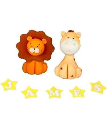 Personalised Animals Cake Toppers Set - Edible Jungle Lion Elephant Kids Cupcake Decorations with an Edible Glue - Set of 2 Birthday Party Supplies - Buy Online on SooperMarket.com