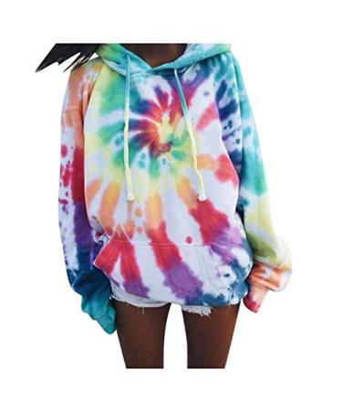 Sweatshirts for Women,Womens Tie Dye Hooded Sweatshirts Long Sleeves O Neck Hoodie Shirt Drawstring Pullover Top XX-Large Multicolor